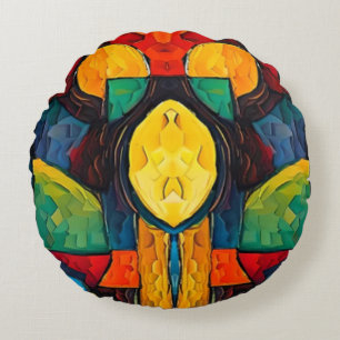 Vibrant Dreams Geometry – Bold Modern Abstract Art Round Pillow