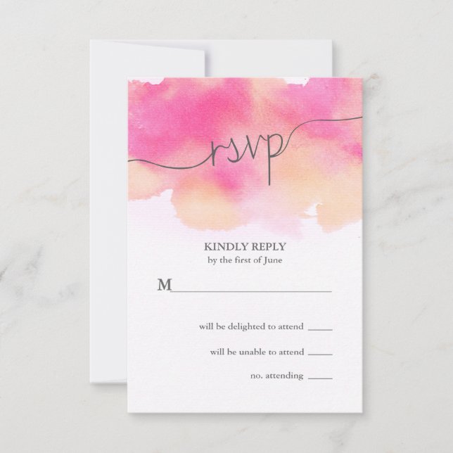 Vibrant Dreams Wedding RSVP Card / Pink & Peach (Front)