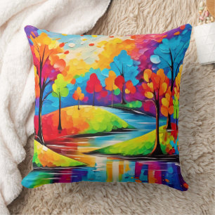 Vibrant Dreamscape Autumn's Symphony Art Throw Pillow