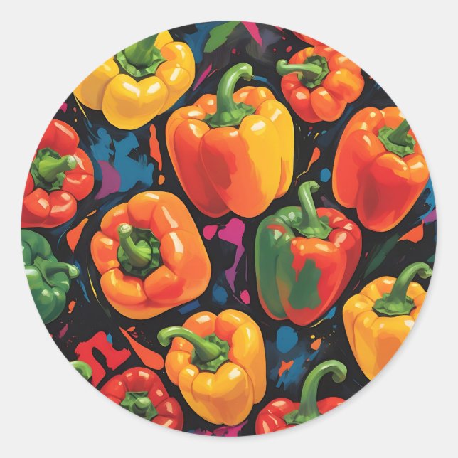 Vibrant Dynamic Bell Pepper Pattern Classic Round Sticker (Front)