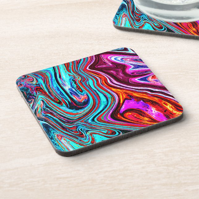 Vibrant Dynamic Hues Abstract Pattern Coaster (Left Side)