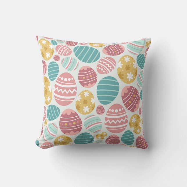 Vibrant Easter Egg Pattern Throw Pillow (Front)