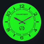 Vibrant Electric Green Dial to Personalize on a Large Clock<br><div class="desc">This festive custom clock face is available in a vibrant green colour decor for yourself or as a gift sure to make an impression in all occasions. Personalize it with a text and a monogram. Personalize it with 2 lines of text. A great gift idea for gatherings, celebrations and occasions....</div>