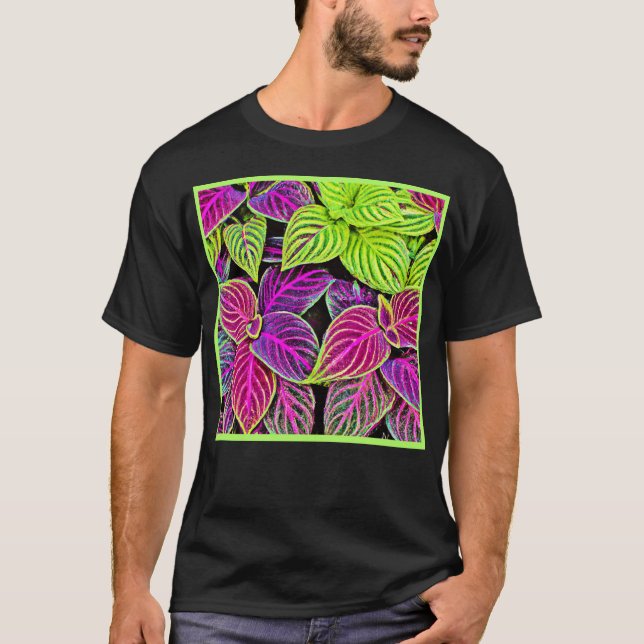 Vibrant Elegance Leaves Pattern T-Shirt (Front)
