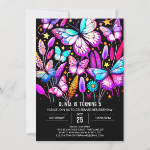 Vibrant Elegant Custom Butterfly Birthday Invitation