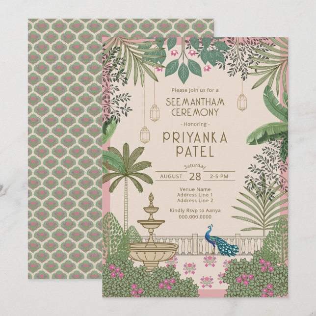 Vibrant Elegant Indian Seemantham Ceremony Invitation (Front/Back)