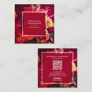 Vibrant Elegant Modern Floral QR Code & Socials Square Business Card
