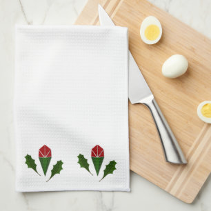 Vibrant Elegant Red Roses & Green Holly Towel