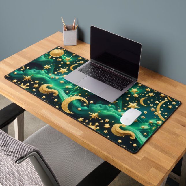 Vibrant Emerald Celestial Moon for Creative Desk Mat (Office 2)