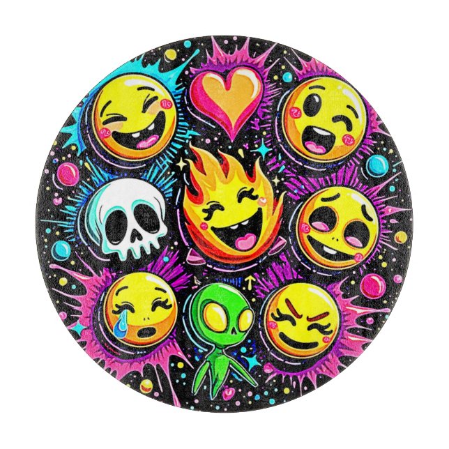 Vibrant Emoji Pop Art Cutting Board (Front)