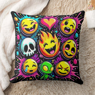 Vibrant Emoji Pop Art Throw Pillow