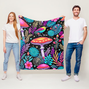 Vibrant Enchanted Forest Mushroom Artwork Fleece Blanket