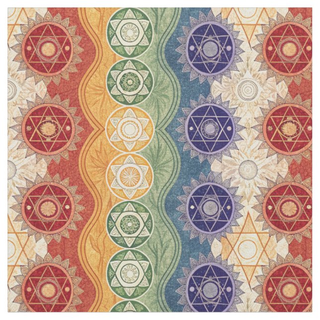 Vibrant Energy Chakra Mandala Design Pattern Art Fabric (Close Up)