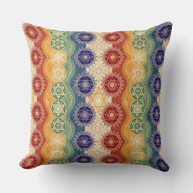 Vibrant Energy Chakra Mandala Design Pattern Art Throw Pillow (Front)