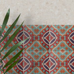 Vibrant Ethnic Distressed Geometric Pattern Tile<br><div class="desc">This ceramic tile features a captivating symmetrical pattern that combines traditional and ethnic influences. The geometric shapes, including diamonds and zigzag lines, create a dynamic visual rhythm that is both engaging and harmonious. The colour palette is rich and earthy, with teal, burnt orange, deep red, and purple hues, bordered by...</div>
