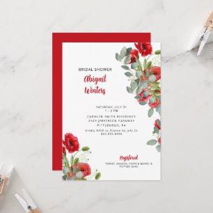 Vibrant Eucalyptus Red Floral Bridal Shower  Invitation