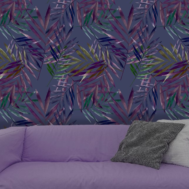 Vibrant Exotic Tropical Palm Leaves on Deep Purple Wallpaper (Creator Uploaded)