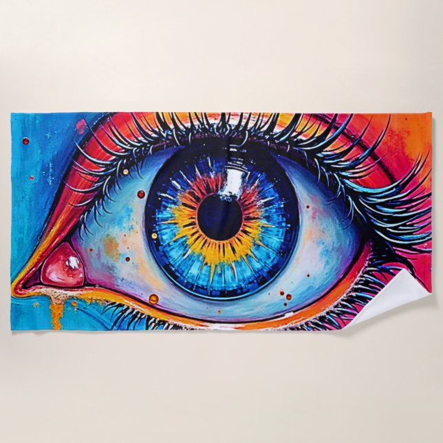 Vibrant Eye Soulful Vision Design Beach Towel (Front)