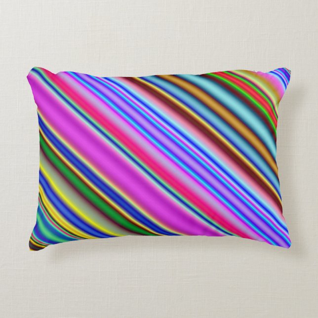 Vibrant & Eyecatching Multicolored Stripes Pattern Accent Pillow (Front)