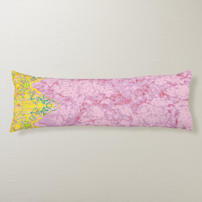 Vibrant fabric pattern featuring pink, yellow, and body pillow (Front)