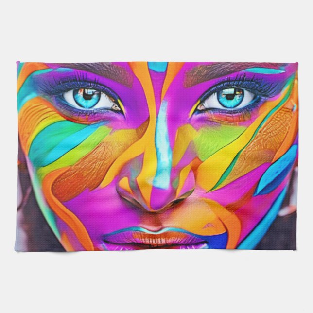 Vibrant Face Paint Art Kitchen Towel (Horizontal)