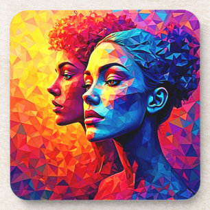 Vibrant Faces Mosaic Abstract Print Coaster