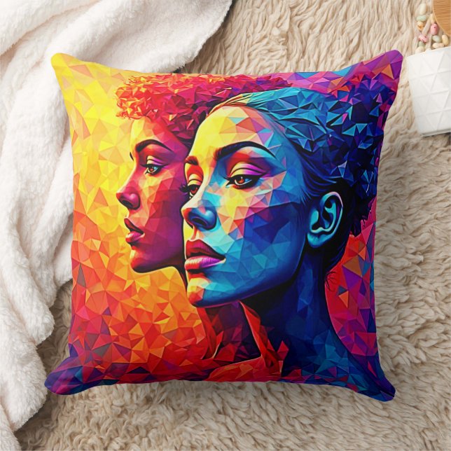 Vibrant Faces Mosaic Abstract Print Throw Pillow (Blanket)