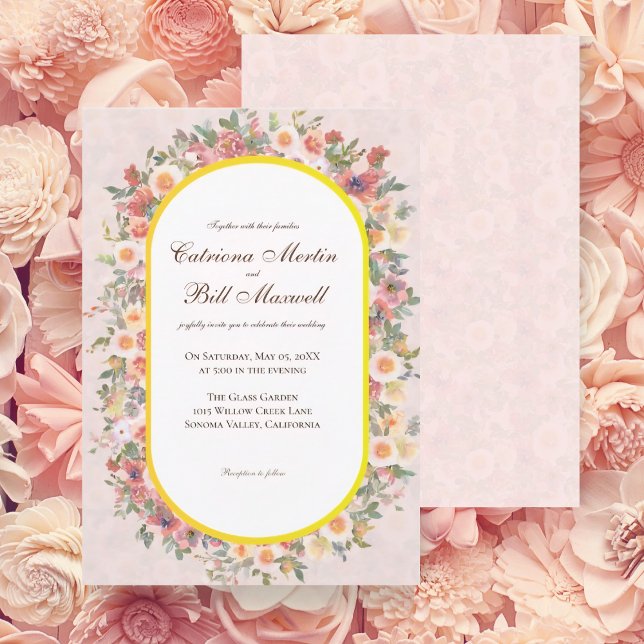 Vibrant Faire-part de mariage cadre or Arc Floral (Créateur téléchargé)