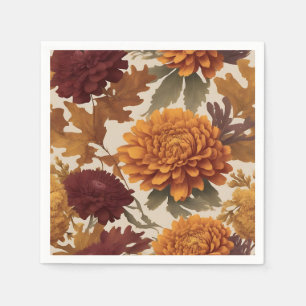 Vibrant Fall Chrysanthemums Asters and Marigolds Napkin