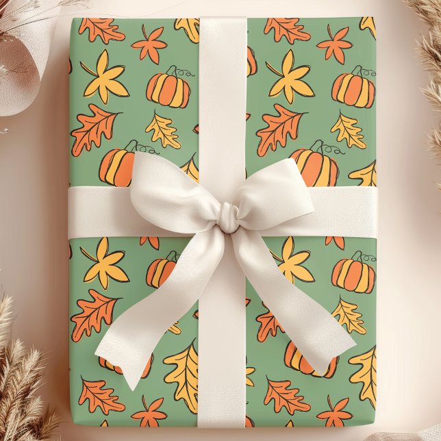 Vibrant Fall Foliage Floral Pumpkin Wrapping Paper (Creator Uploaded)