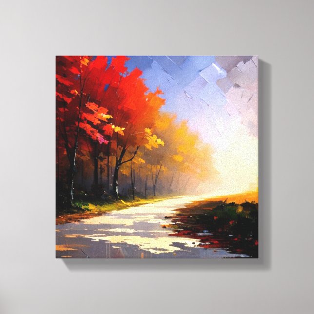 Vibrant Fall Foliage Landscape Painting Canvas Print (Front)