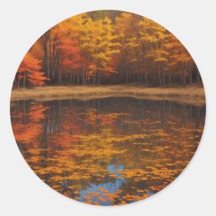 Vibrant Fall Lake and Forest Classic Round Sticker