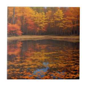 Vibrant Fall Lake and Forest Tile