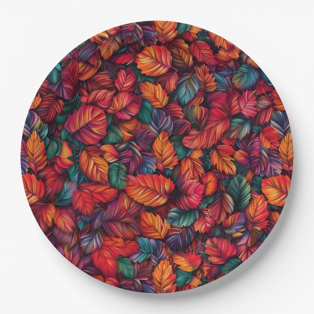 Vibrant Fall Leaves Paper Plate (Front)