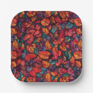 Vibrant Fall Leaves Paper Plate