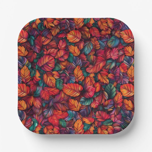Vibrant Fall Leaves Paper Plate (Front)