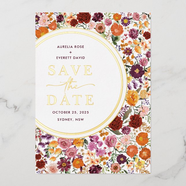 Vibrant Fall Wildflower Wedding Save the Date (Front)