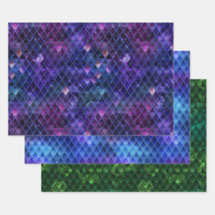 Vibrant Fantasy Dragon Scale Patterns Wrapping Paper Sheet