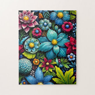 Vibrant Fantasy Floral Garden Jigsaw Puzzle