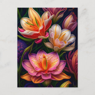 Vibrant Fantasy Garden Flowers  Postcard