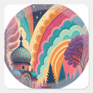 Vibrant Fantasy Mosque Circle Sticker – Customize