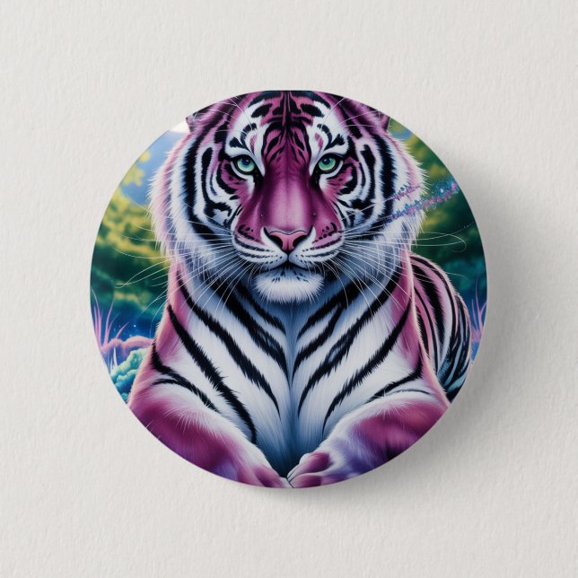 Vibrant Fantasy Tiger Portrait | Exotic  2 Inch Round Button (Front)