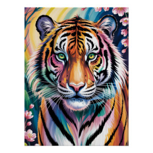 Vibrant Fantasy Tiger Portrait   Exotic  Poster