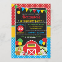 Vibrant Farm Barnyard Animals Birthday Chalkboard