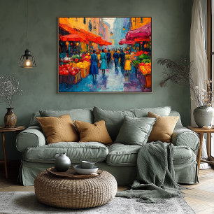 Vibrant Fauvist Street Market Art – Cityscape Poster