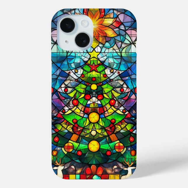 Vibrant Faux Stained Glass Christmas Tree Xmas Case-Mate iPhone Case (Back)