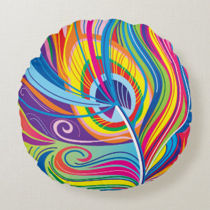 Vibrant Feather Breeze Round Pillow