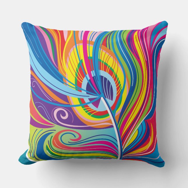 Vibrant Feather Breeze Throw Pillow (Front)