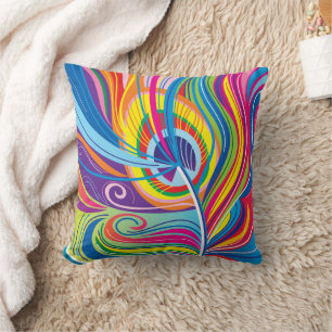 Vibrant Feather Breeze Throw Pillow