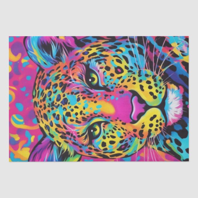 Vibrant Feline: Colourful Rainbow Leopard Decoupag Tissue Paper (Front)